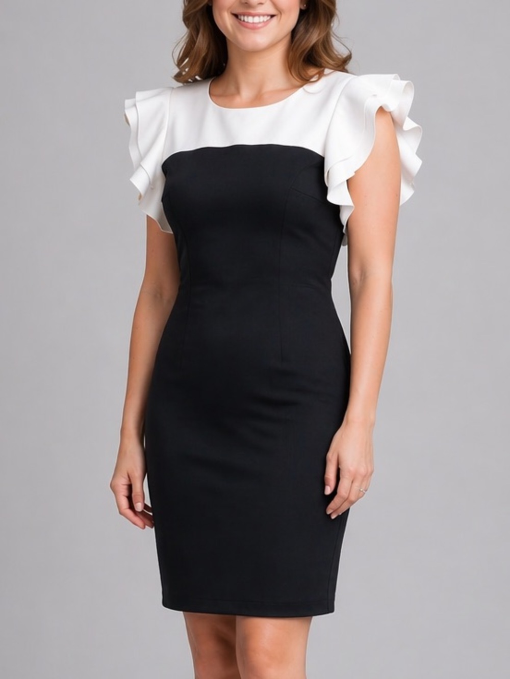 🆕✨ Tommy Hilfiger Black White Colorblock Dress Size 4 Sheath Work Office Midi